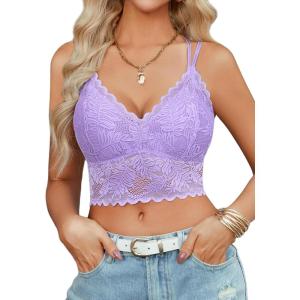 imageAvidlove Lace Bralette for Women V Neck Camisoles Racerback Adjustable Strap Sexy Crop TopsLilac