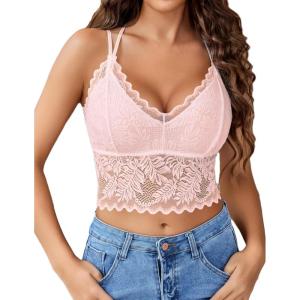 imageAvidlove Lace Bralette for Women V Neck Camisoles Racerback Adjustable Strap Sexy Crop TopsPink