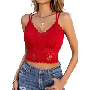 imageAvidlove Lace Bralette for Women V Neck Camisoles Racerback Adjustable Strap Sexy Crop TopsRed