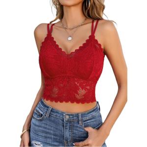 imageAvidlove Lace Bralette for Women V Neck Camisoles Racerback Adjustable Strap Sexy Crop TopsWine Red