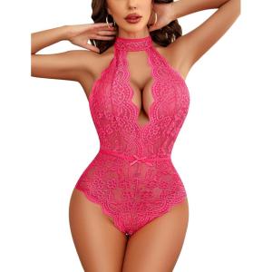 imageAvidlove Lingerie for Women Sexy Lace Bodysuit Deep V Teddy One Piece Babydoll Nightgown XSXXLRose Redwith Snap Crotch
