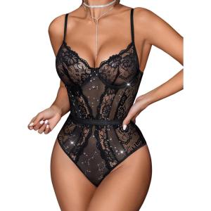 imageAvidlove Women Lingerie Bodysuit Lace Teddy Snap Crotch One Piece Underwire BabydollBlack Star