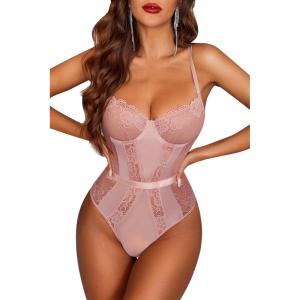 imageAvidlove Women Lingerie Bodysuit Lace Teddy Snap Crotch One Piece Underwire BabydollDark Pink