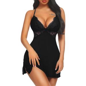 imageAvidlove Women Lingerie Lace Chemise Sleepwear Babydoll Teddy LingerieAblack