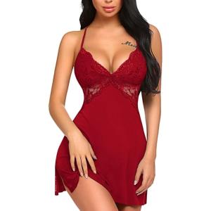 imageAvidlove Women Lingerie Lace Chemise Sleepwear Babydoll Teddy LingerieAdark Red