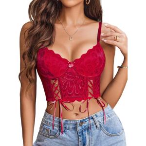 imageAvidlove Womens Lace Bralette Underwire Corset Tops Camisoles Bustier Crop Tops Y2kWine Red
