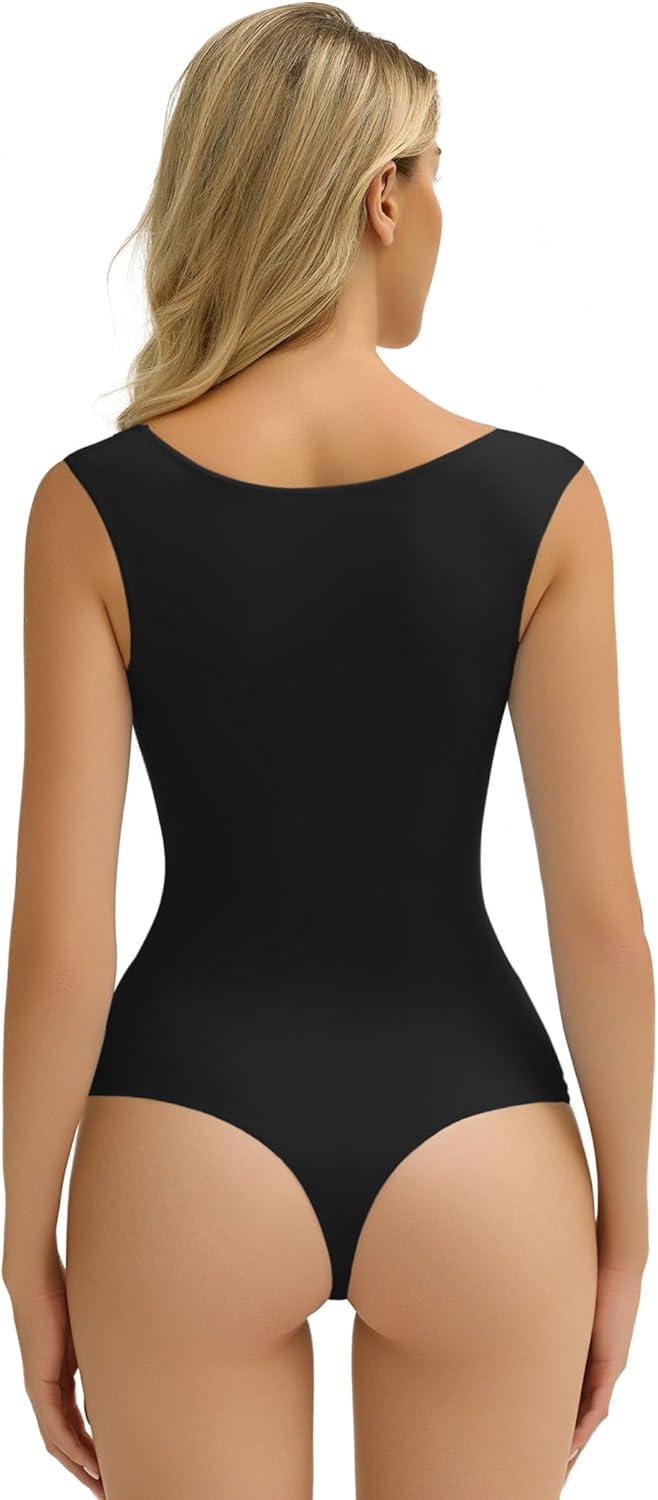 imageAvidlove Bodysuits for Women Square Neck Body Suit Double Lined Tank Top Bodysuit SoftBlack