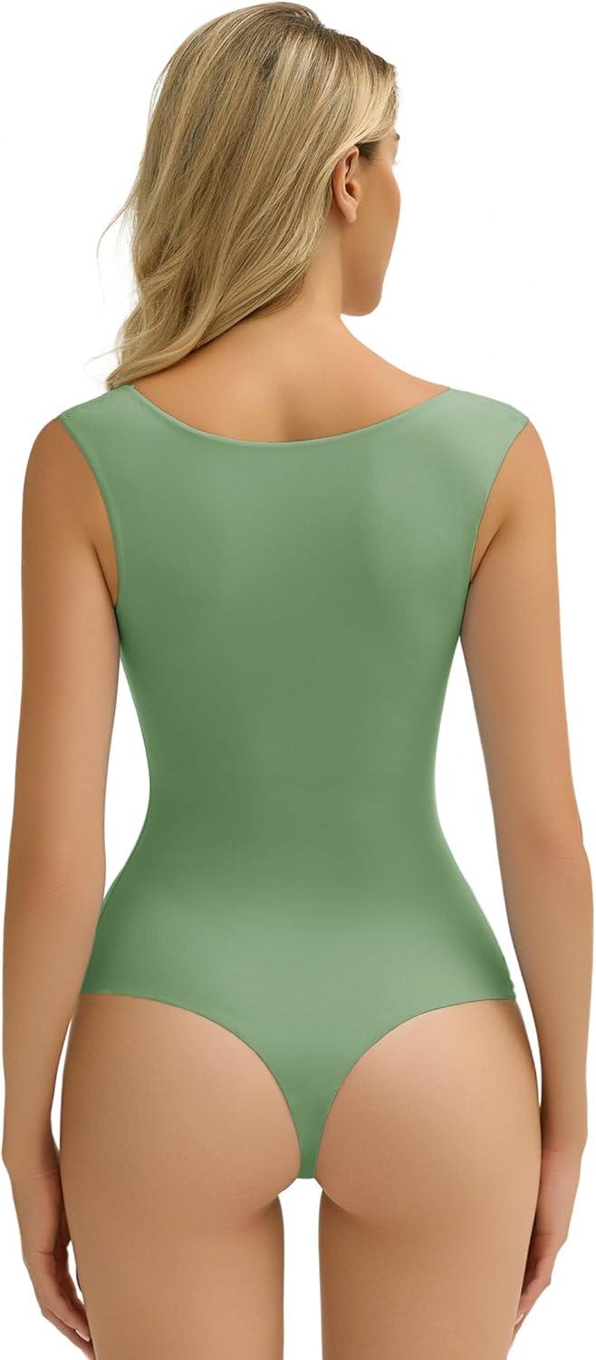 imageAvidlove Bodysuits for Women Square Neck Body Suit Double Lined Tank Top Bodysuit SoftGreen