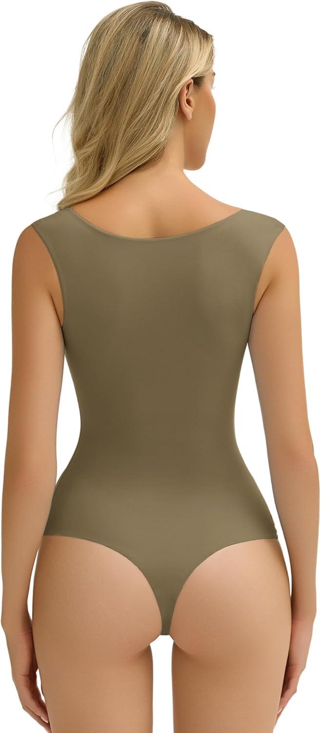 imageAvidlove Bodysuits for Women Square Neck Body Suit Double Lined Tank Top Bodysuit SoftGrey Green