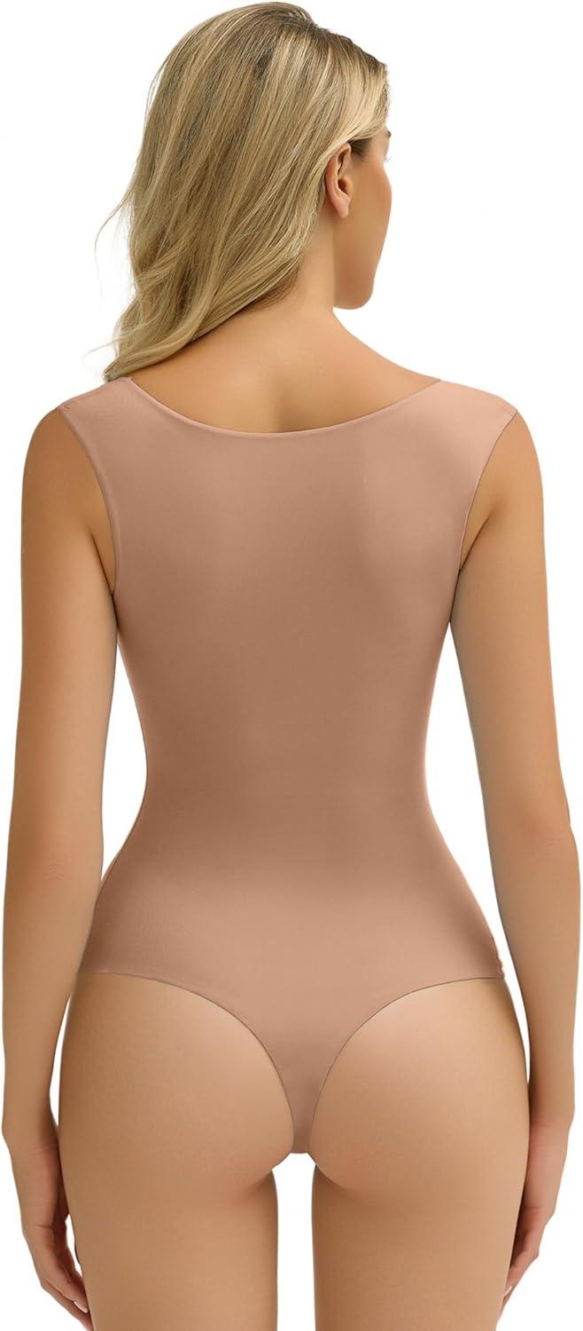 imageAvidlove Bodysuits for Women Square Neck Body Suit Double Lined Tank Top Bodysuit SoftKhaki