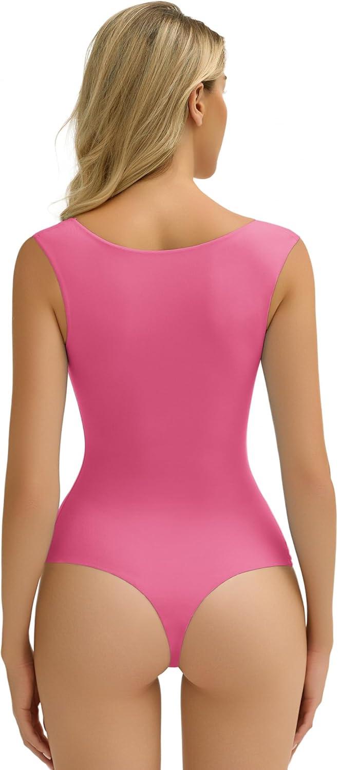 imageAvidlove Bodysuits for Women Square Neck Body Suit Double Lined Tank Top Bodysuit SoftPink