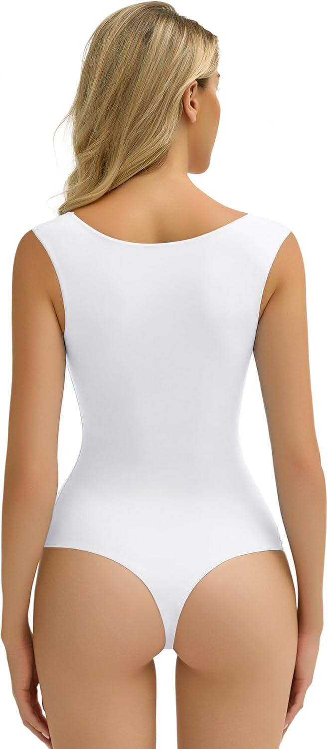 imageAvidlove Bodysuits for Women Square Neck Body Suit Double Lined Tank Top Bodysuit SoftWhite