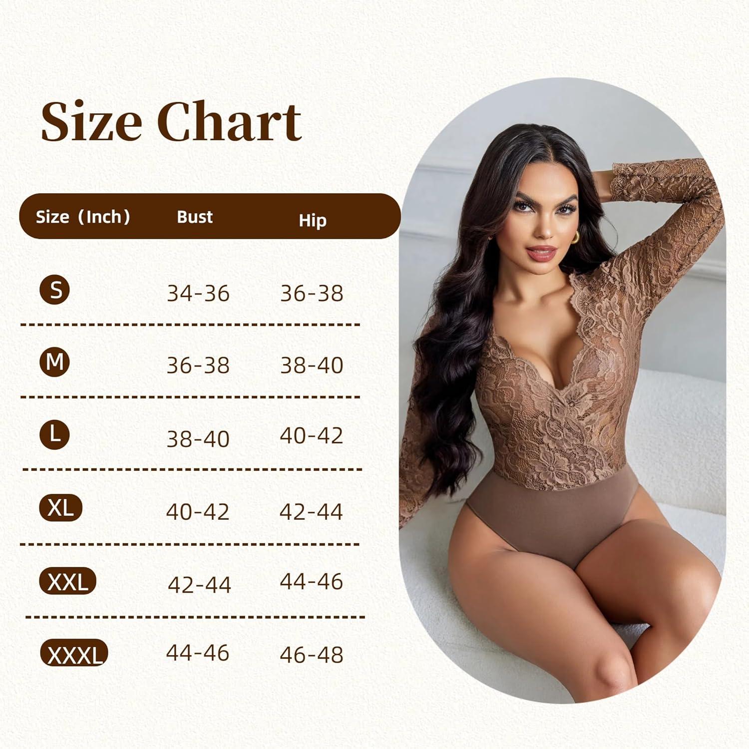 imageAvidlove Lace Bodysuit for Women Sexy Long Sleeve V Neck Body Suits Going Out Tops Snap Crotch One Piece Teddy LingerieBrown