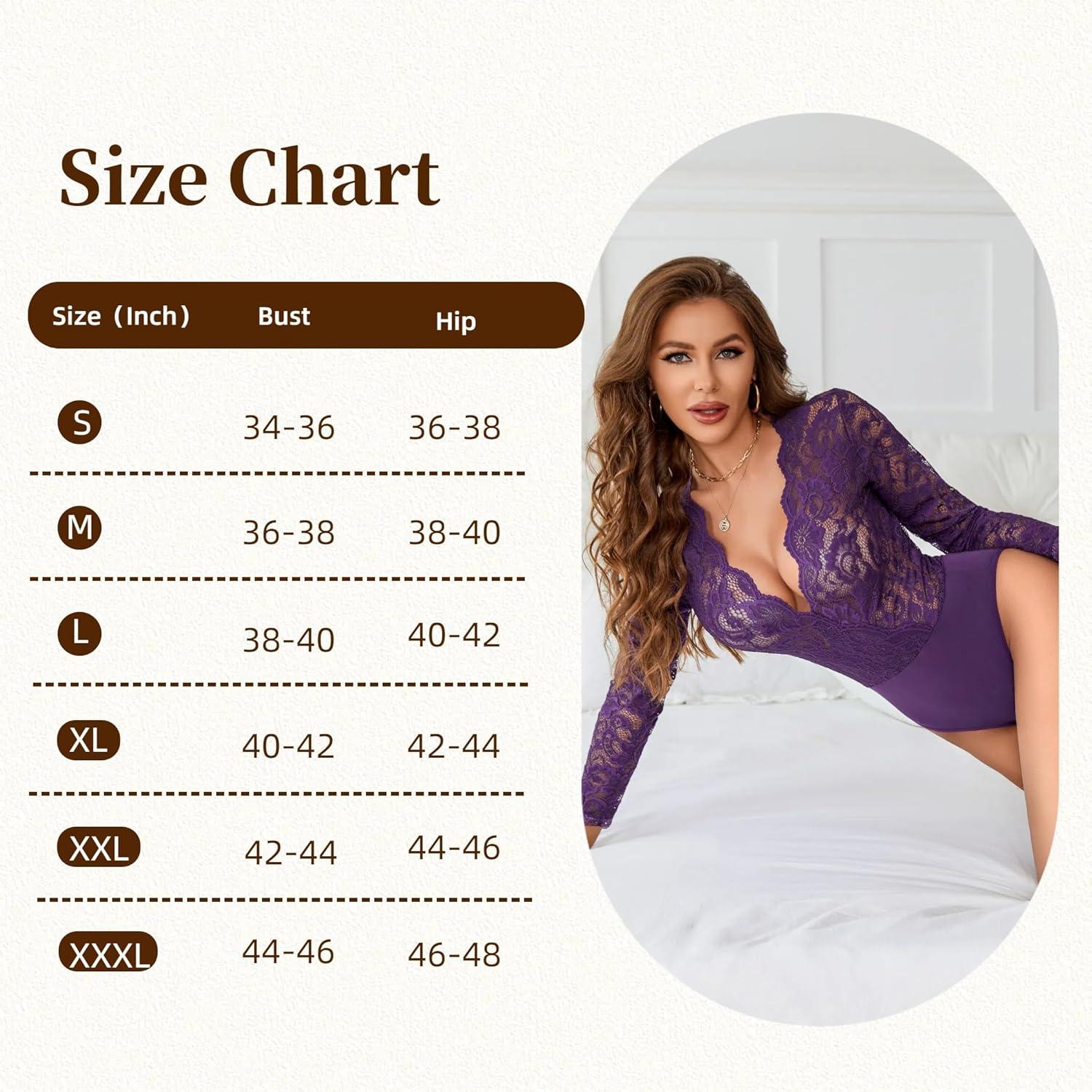 imageAvidlove Lace Bodysuit for Women Sexy Long Sleeve V Neck Body Suits Going Out Tops Snap Crotch One Piece Teddy LingeriePurple