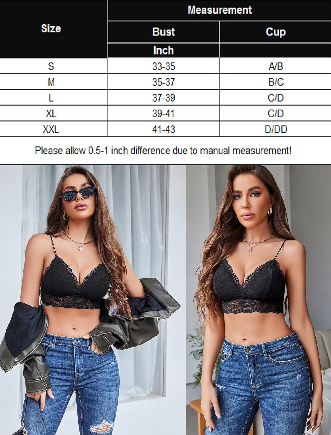 imageAvidlove Lace Bralette for Women V Neck Tank Top Spaghetti Strap Tube Slim Camisole Lingerie with Detachable PaddedBlack
