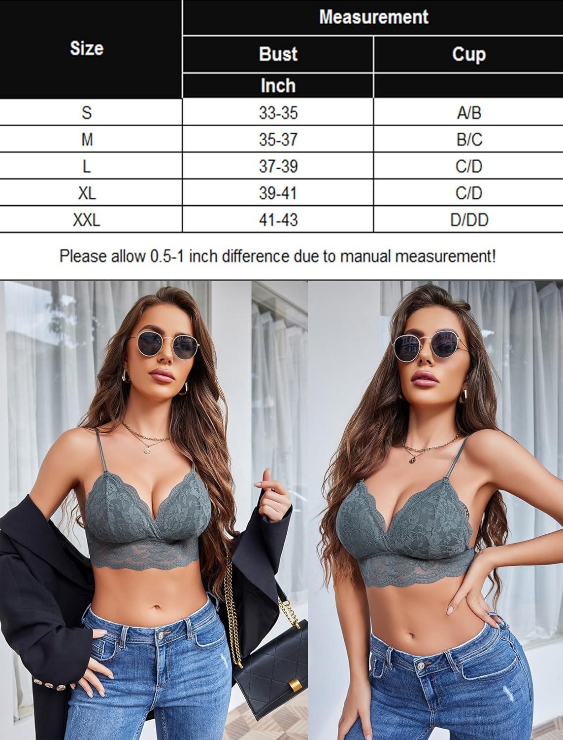imageAvidlove Lace Bralette for Women V Neck Tank Top Spaghetti Strap Tube Slim Camisole Lingerie with Detachable PaddedGray