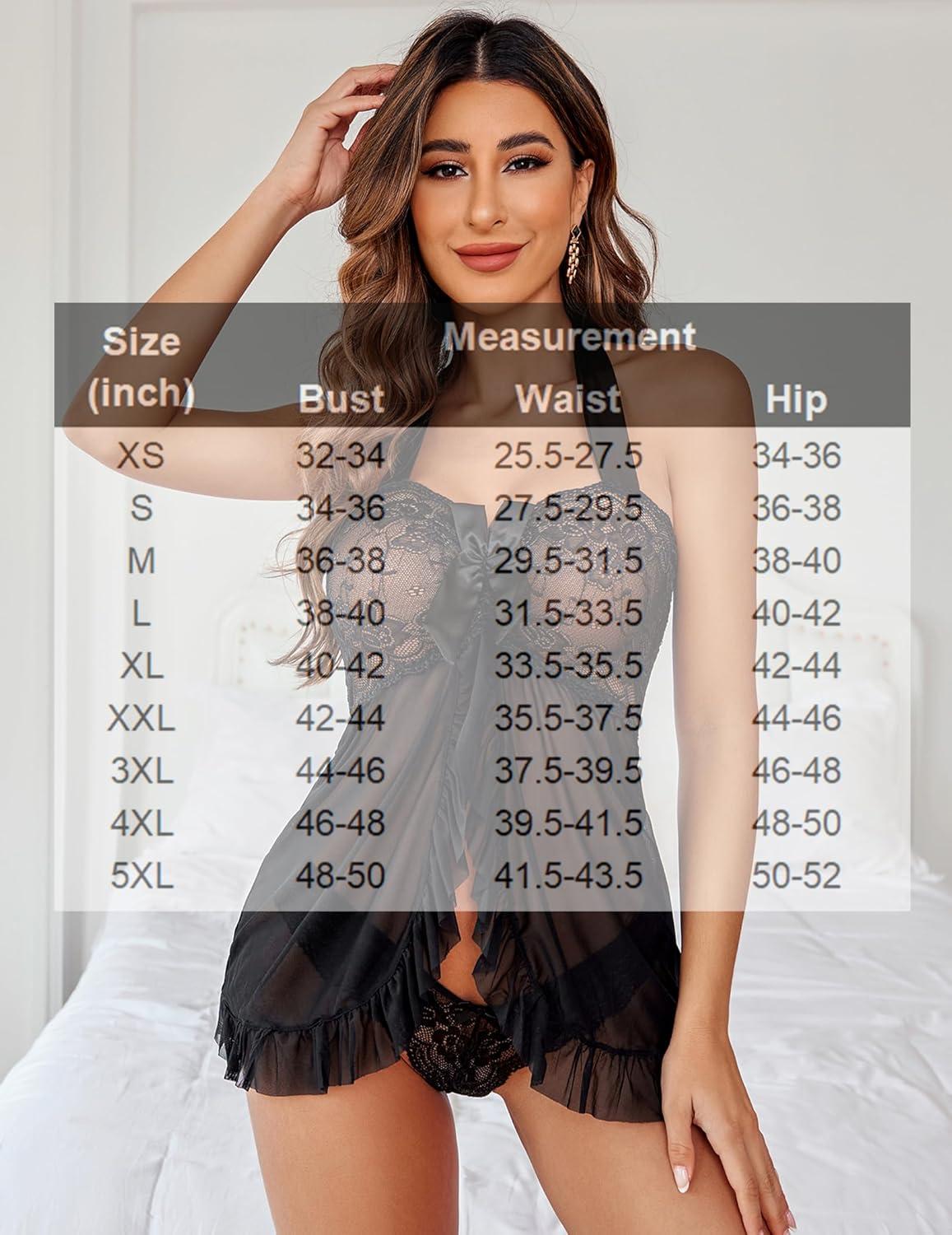 imageAvidlove Lingerie for Women Sexy Halter Lace Babydoll Dress Open Front Chemise Boudoir Nighty XS5XLA Dark Black