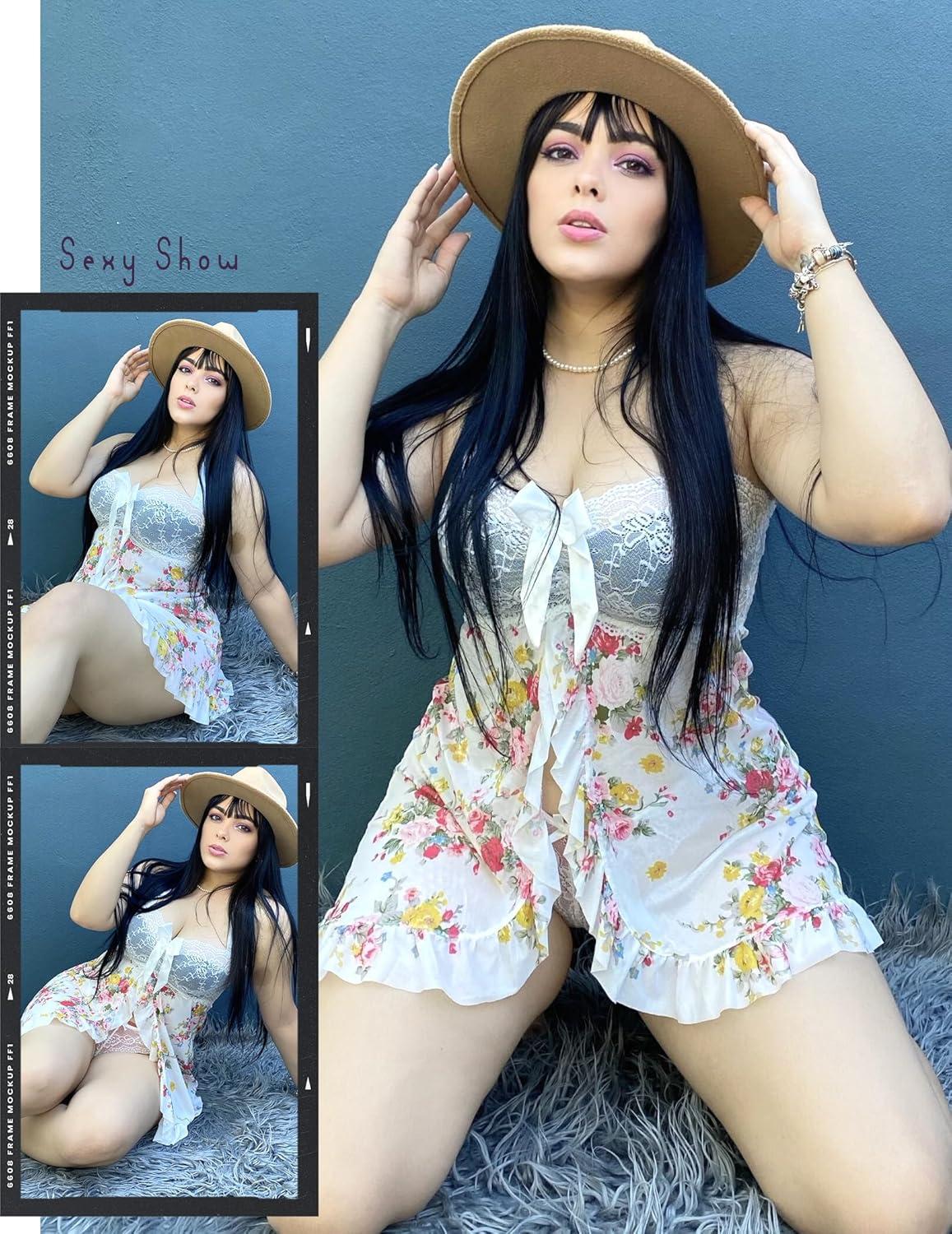 imageAvidlove Lingerie for Women Sexy Halter Lace Babydoll Dress Open Front Chemise Boudoir Nighty XS5XLFloral White