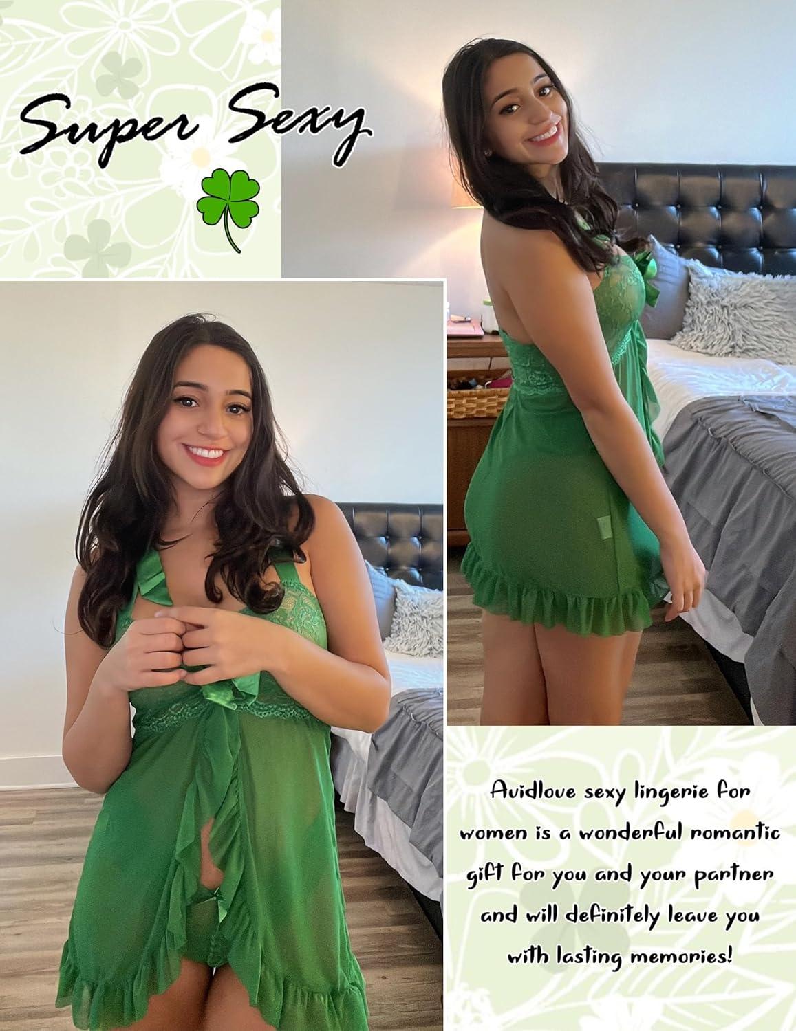 imageAvidlove Lingerie for Women Sexy Halter Lace Babydoll Dress Open Front Chemise Boudoir Nighty XS5XLRoyal Green