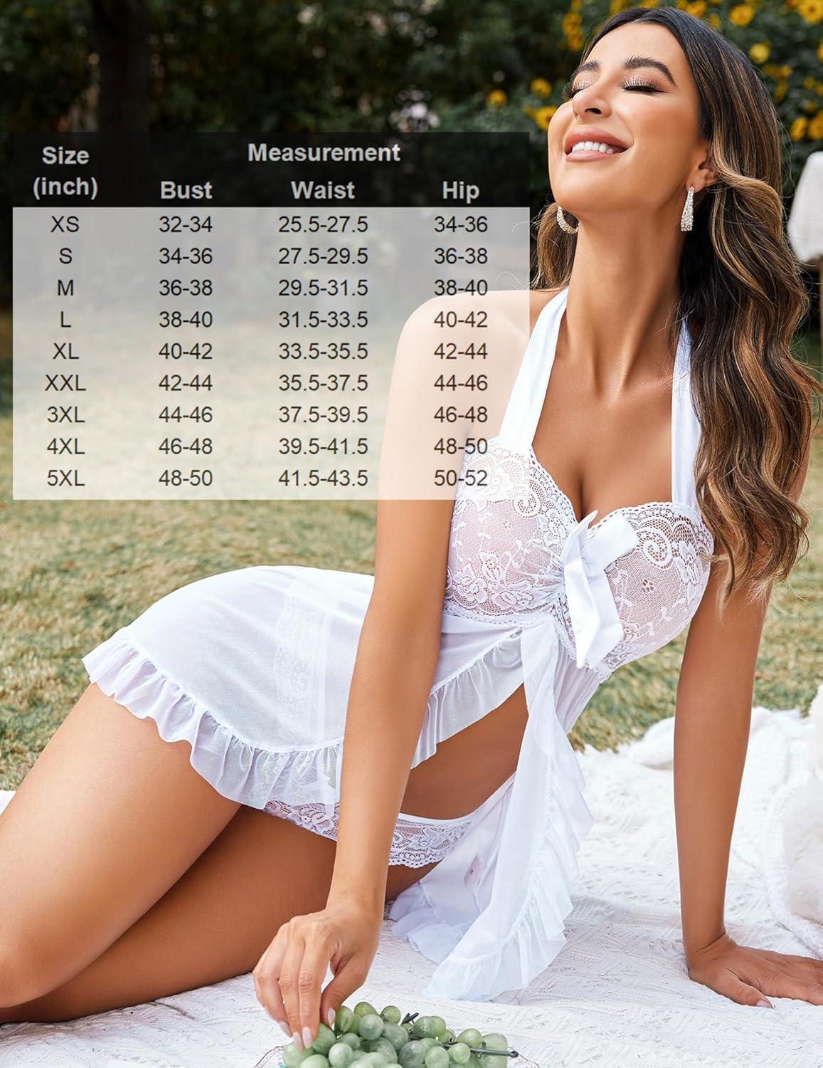 imageAvidlove Lingerie for Women Sexy Halter Lace Babydoll Dress Open Front Chemise Boudoir Nighty XS5XLSolid White