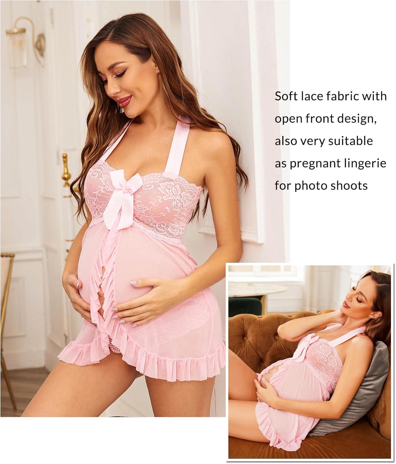imageAvidlove Lingerie for Women Sexy Halter Lace Babydoll Dress Open Front Chemise Boudoir Nighty XS5XLSweet Pink