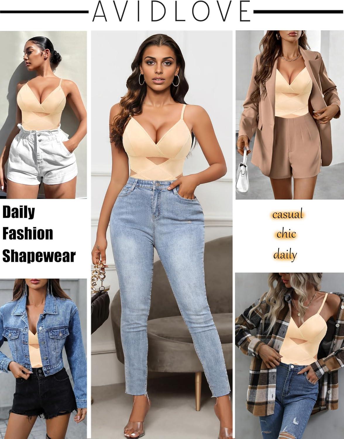 imageAvidlove Shapewear Bodysuit for Women Body Shaper Tummy Control Shapewear Plus Size Body Suits with Snap CrotchBeige