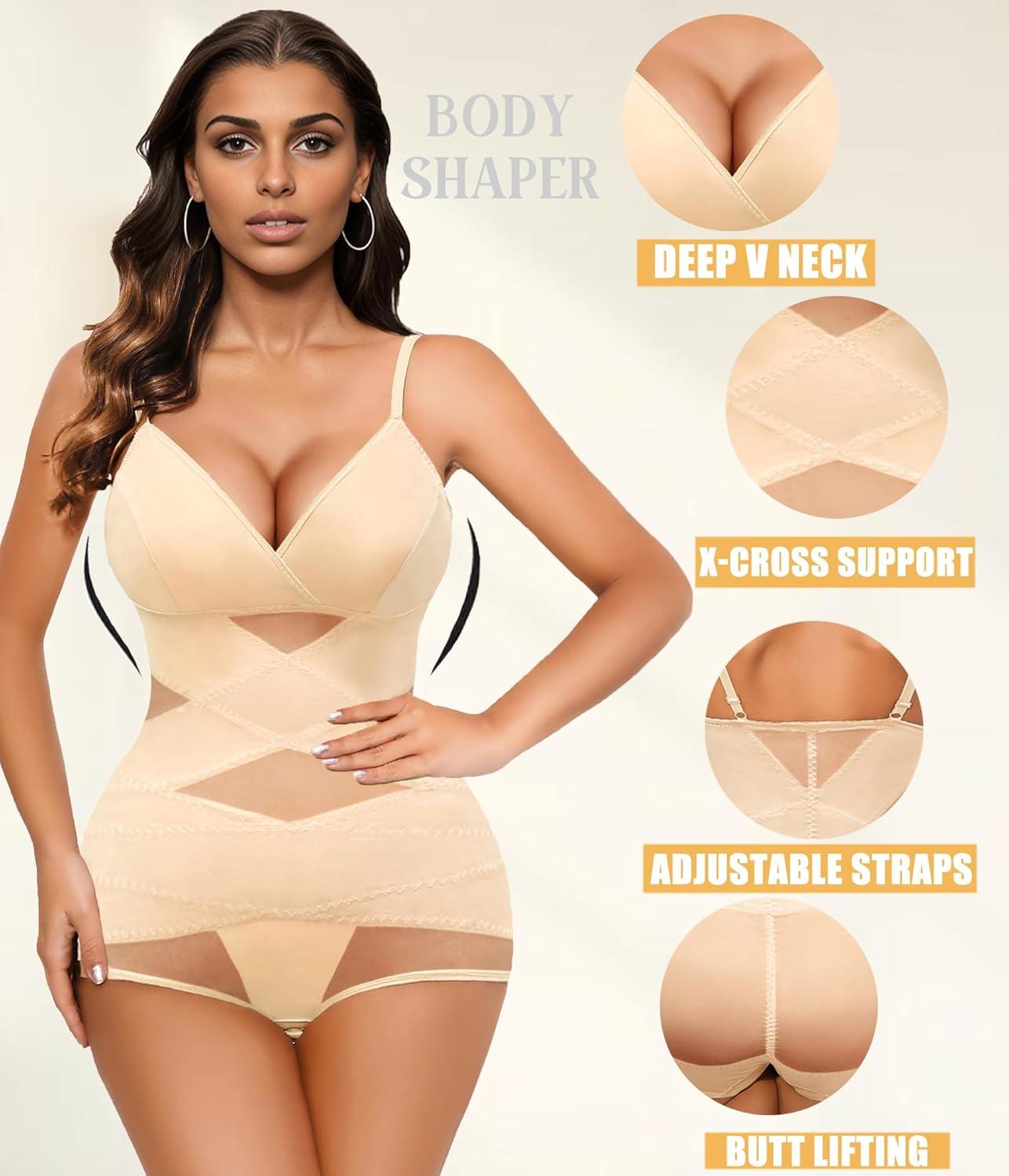 imageAvidlove Shapewear Bodysuit for Women Body Shaper Tummy Control Shapewear Plus Size Body Suits with Snap CrotchBeige