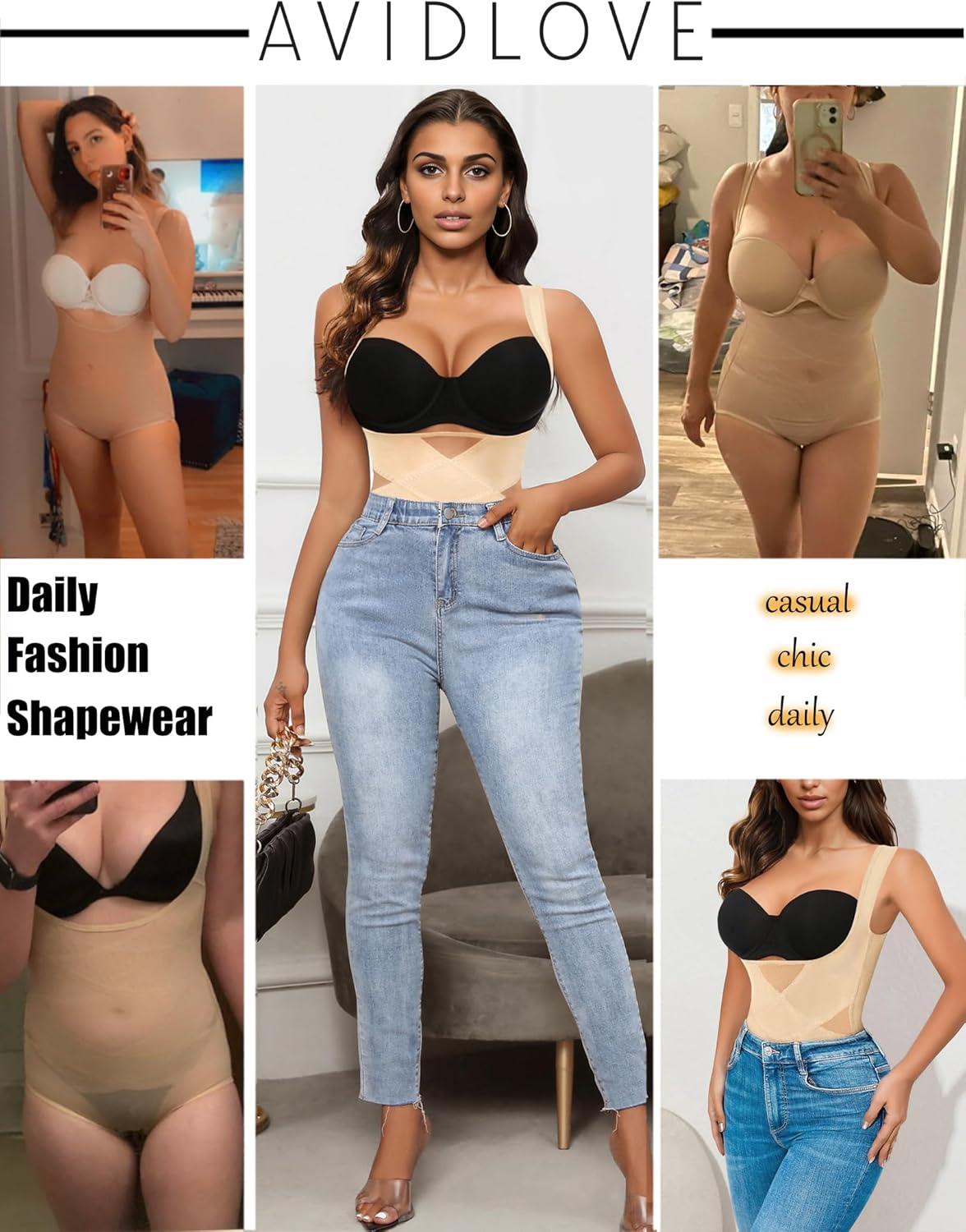imageAvidlove Shapewear Bodysuit for Women Body Shaper Tummy Control Shapewear Plus Size Body Suits with Snap CrotchBeigeu Shape Bust