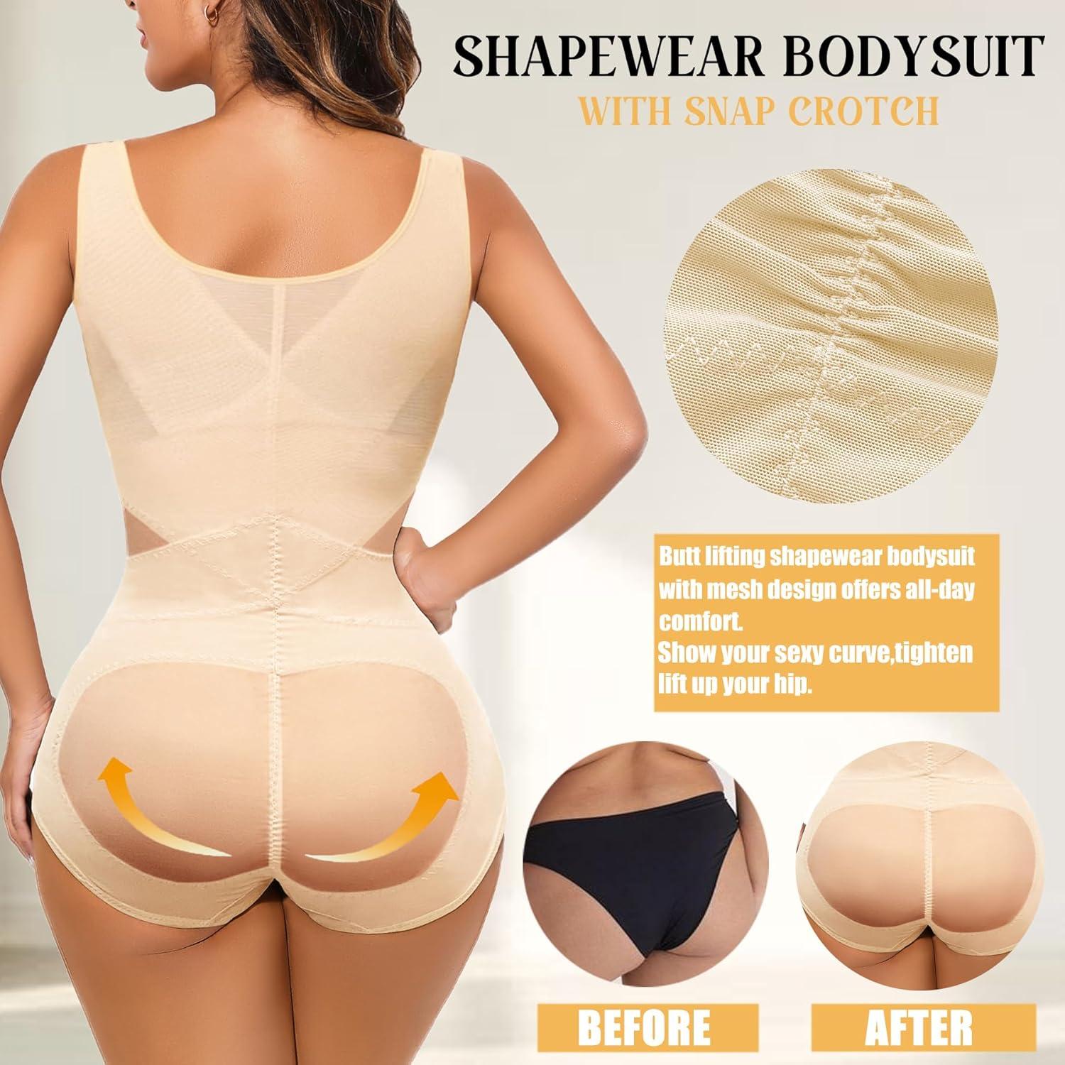 imageAvidlove Shapewear Bodysuit for Women Body Shaper Tummy Control Shapewear Plus Size Body Suits with Snap CrotchBeigeu Shape Bust