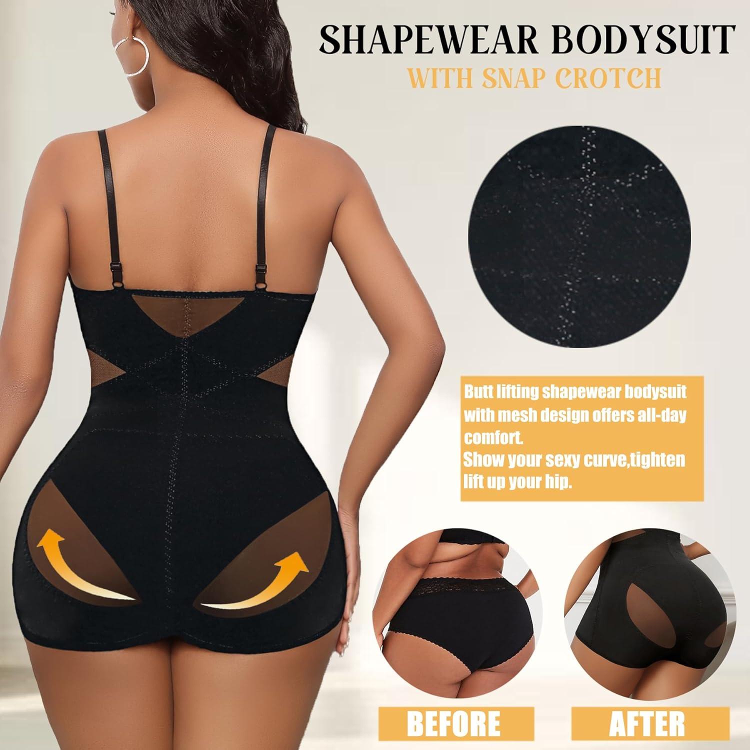 imageAvidlove Shapewear Bodysuit for Women Body Shaper Tummy Control Shapewear Plus Size Body Suits with Snap CrotchBlack