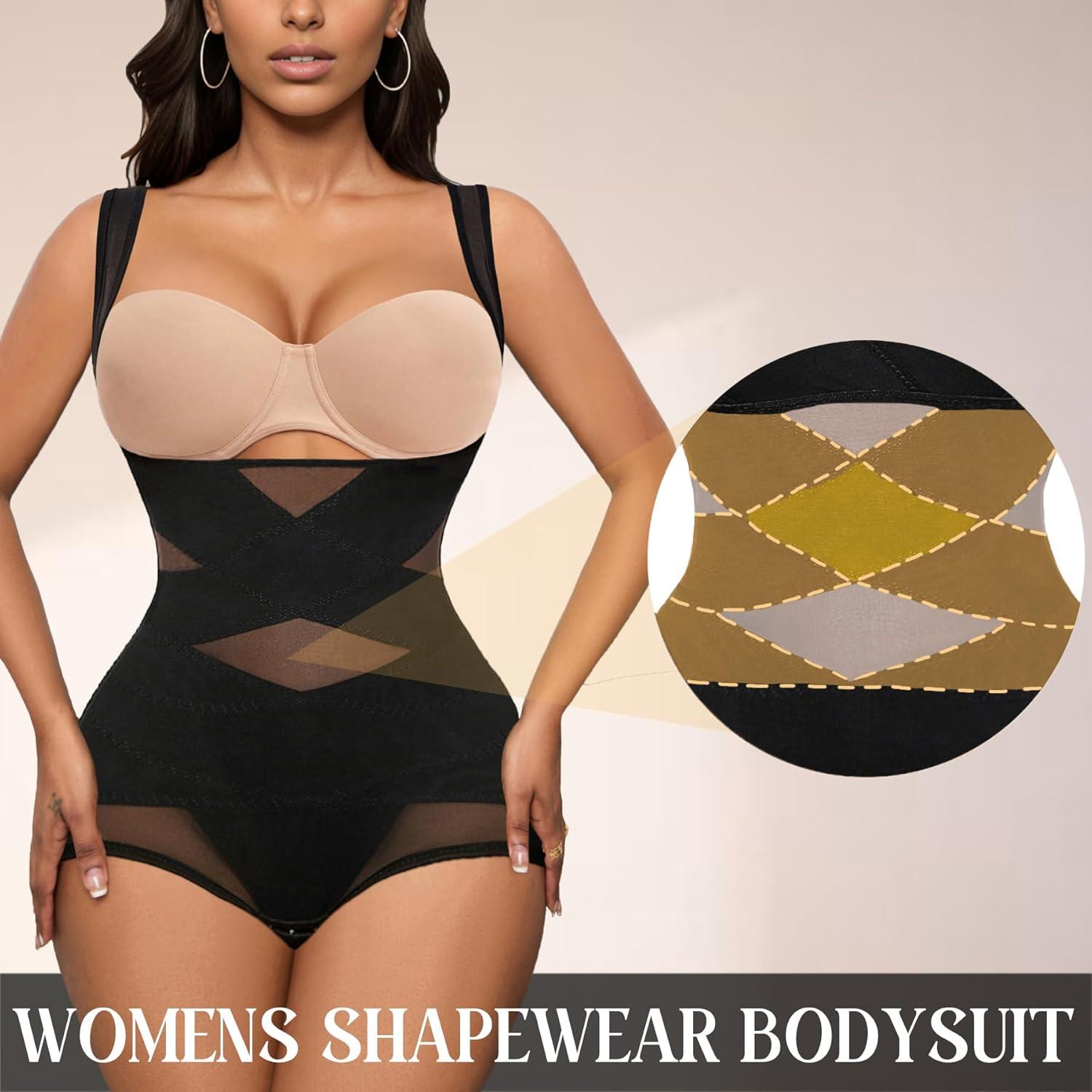 imageAvidlove Shapewear Bodysuit for Women Body Shaper Tummy Control Shapewear Plus Size Body Suits with Snap CrotchBlacku Shape Bust