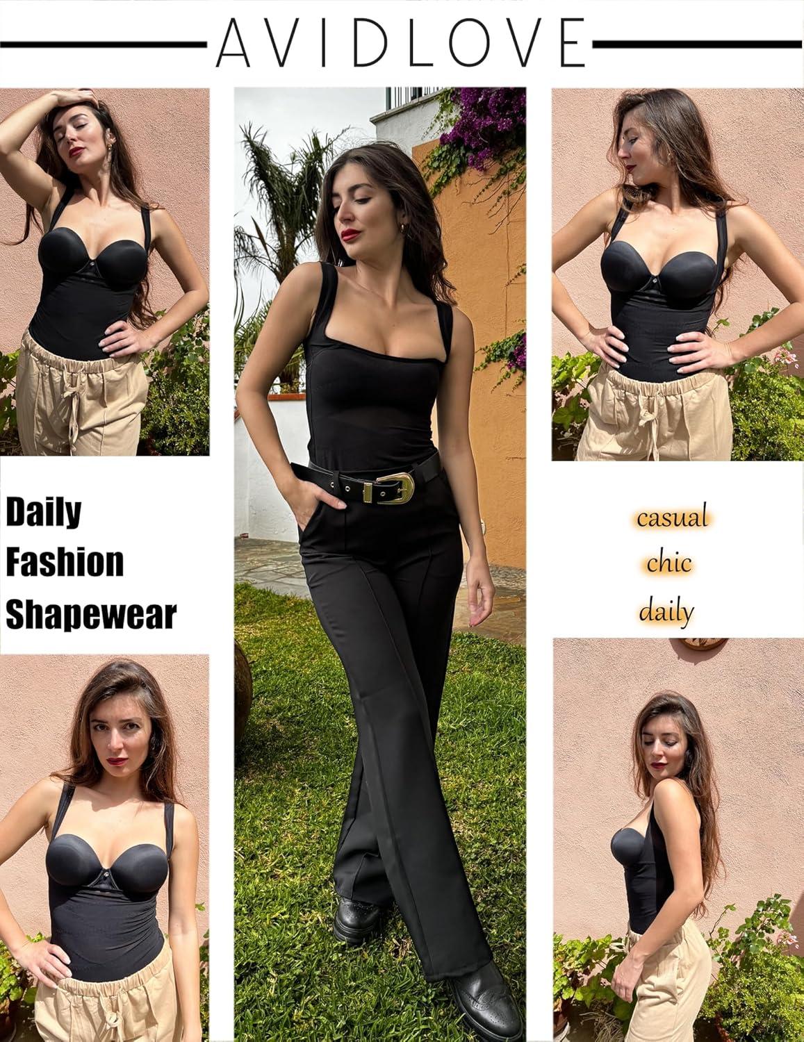 imageAvidlove Shapewear Bodysuit for Women Body Shaper Tummy Control Shapewear Plus Size Body Suits with Snap CrotchBlacku Shape Bust
