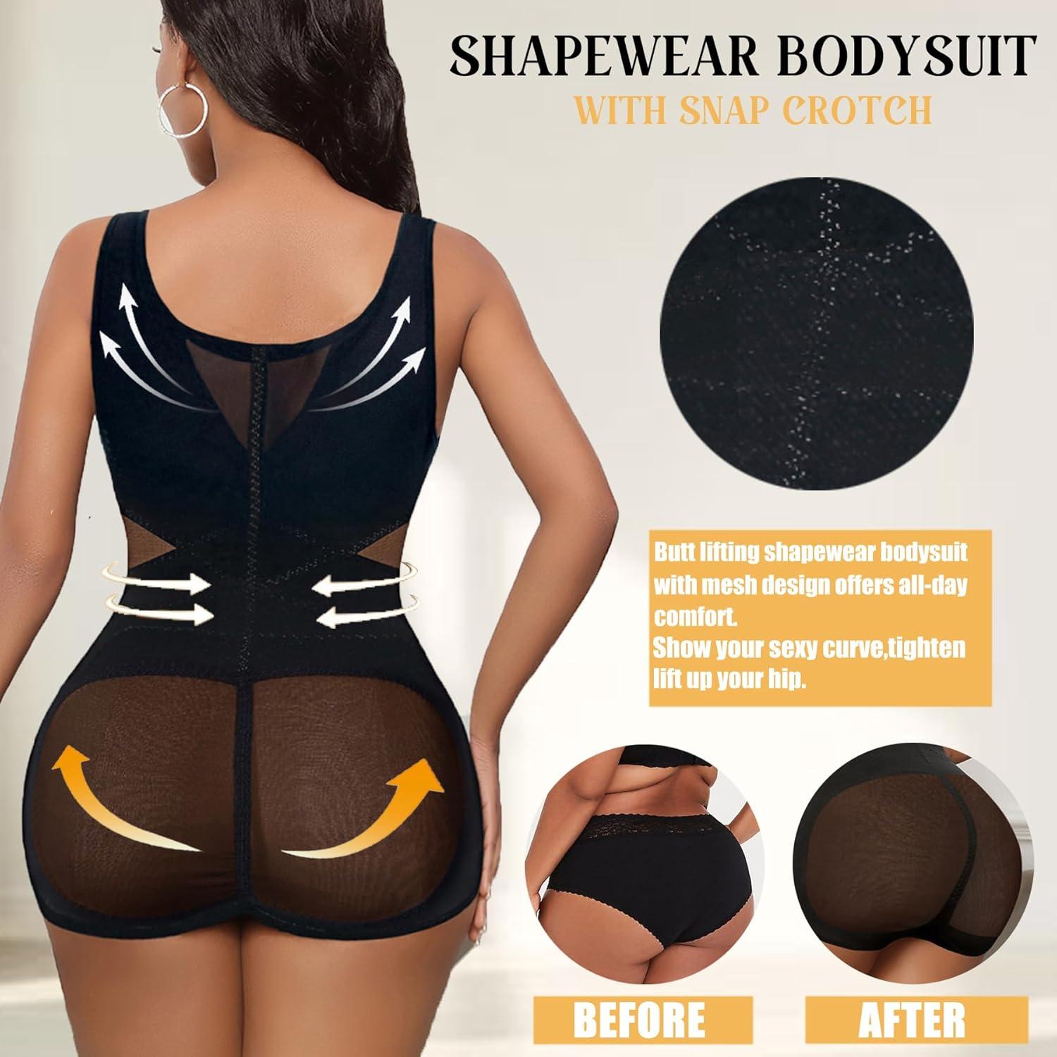 imageAvidlove Shapewear Bodysuit for Women Body Shaper Tummy Control Shapewear Plus Size Body Suits with Snap CrotchBlacku Shape Bust