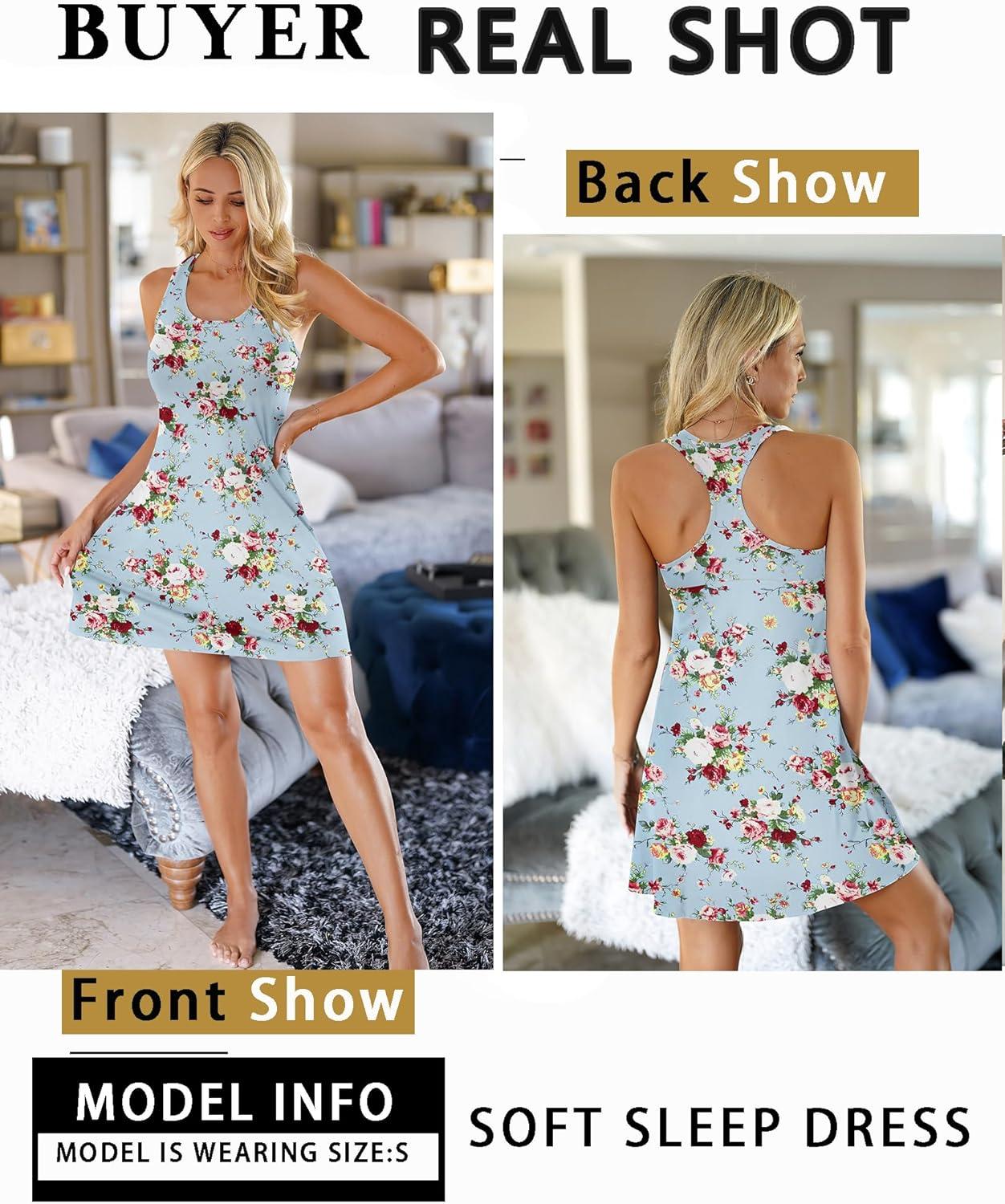imageAvidlove Sleepwear for Women Tank Nightgown Chemise Racerback Sleeveless Sleep DressBpink Flower
