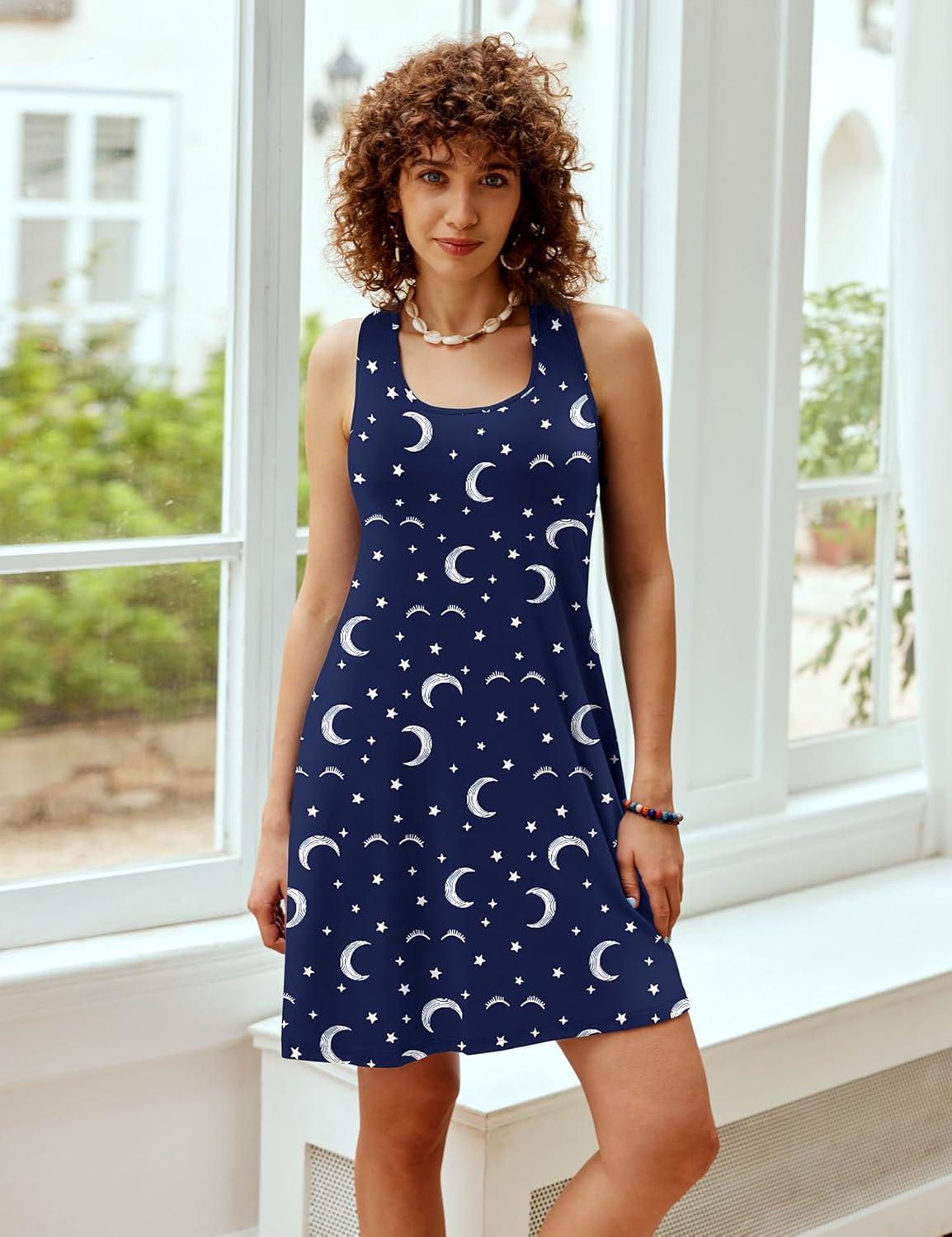 imageAvidlove Sleepwear for Women Tank Nightgown Chemise Racerback Sleeveless Sleep DressMoon Print