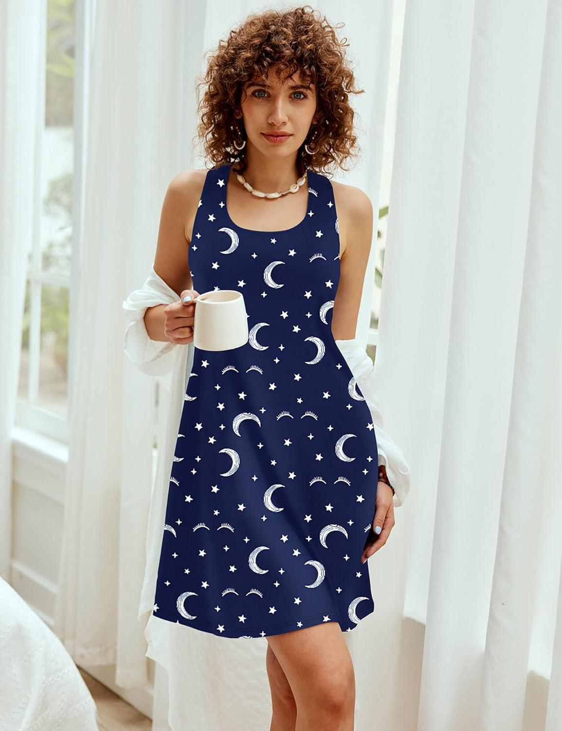imageAvidlove Sleepwear for Women Tank Nightgown Chemise Racerback Sleeveless Sleep DressMoon Print