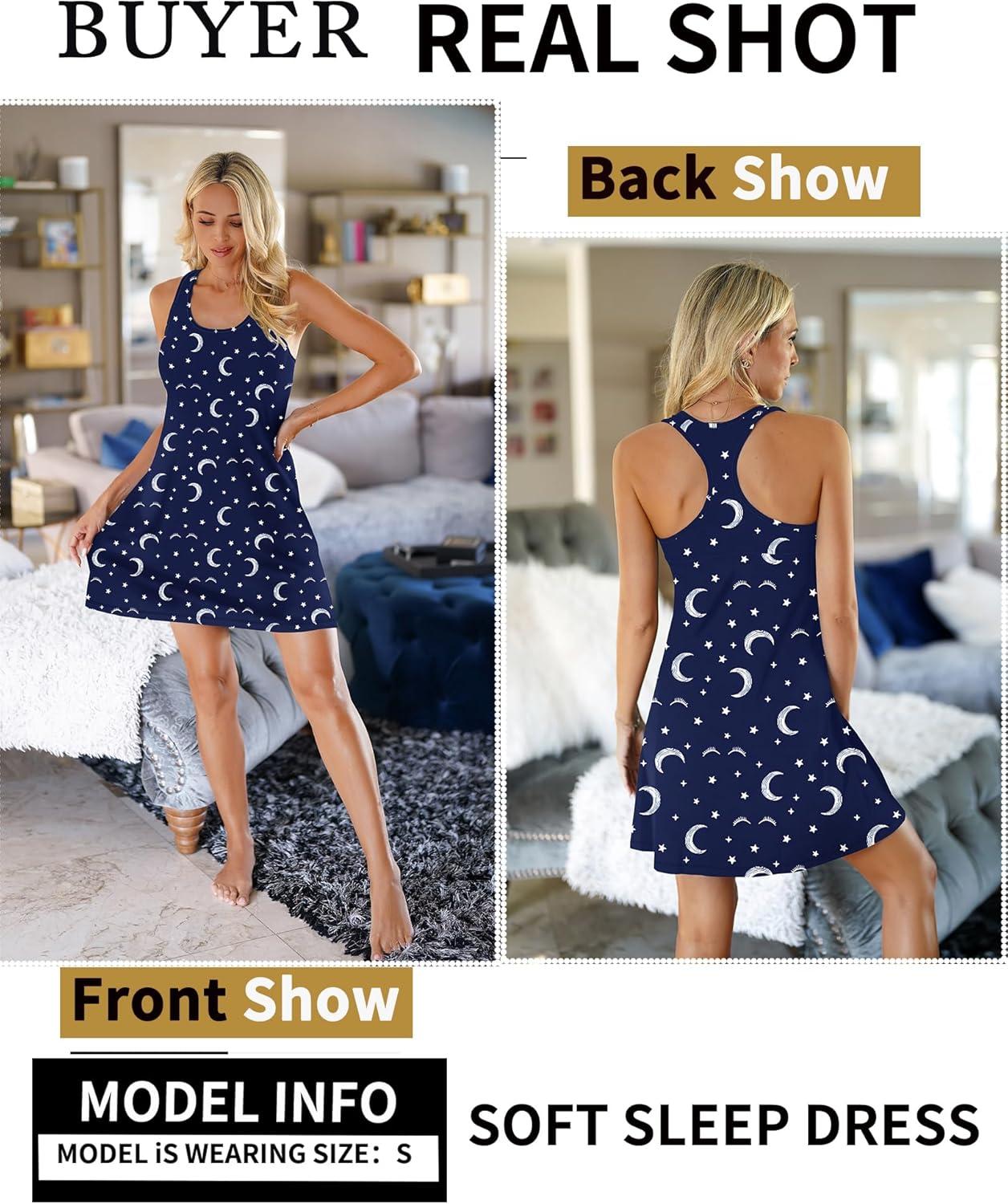 imageAvidlove Sleepwear for Women Tank Nightgown Chemise Racerback Sleeveless Sleep DressMoon Print