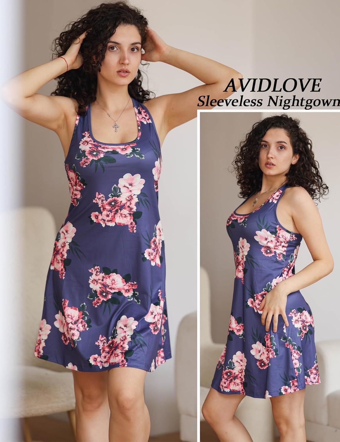 imageAvidlove Sleepwear for Women Tank Nightgown Chemise Racerback Sleeveless Sleep DressPink Flower