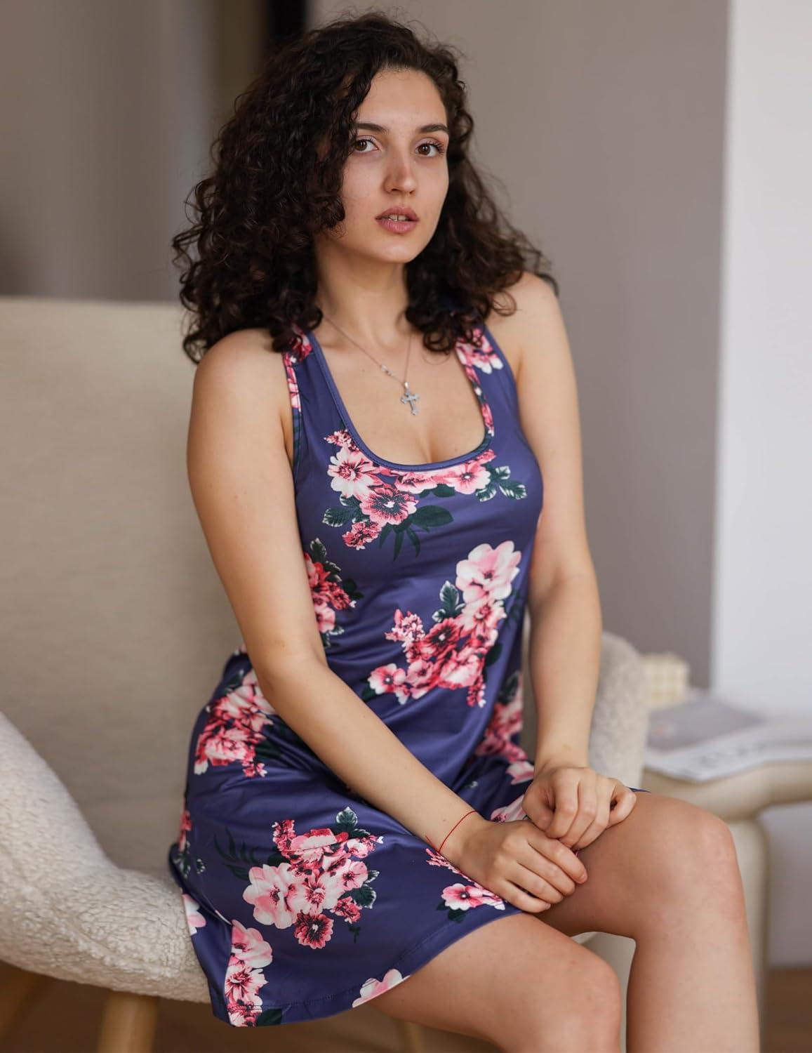 imageAvidlove Sleepwear for Women Tank Nightgown Chemise Racerback Sleeveless Sleep DressPink Flower