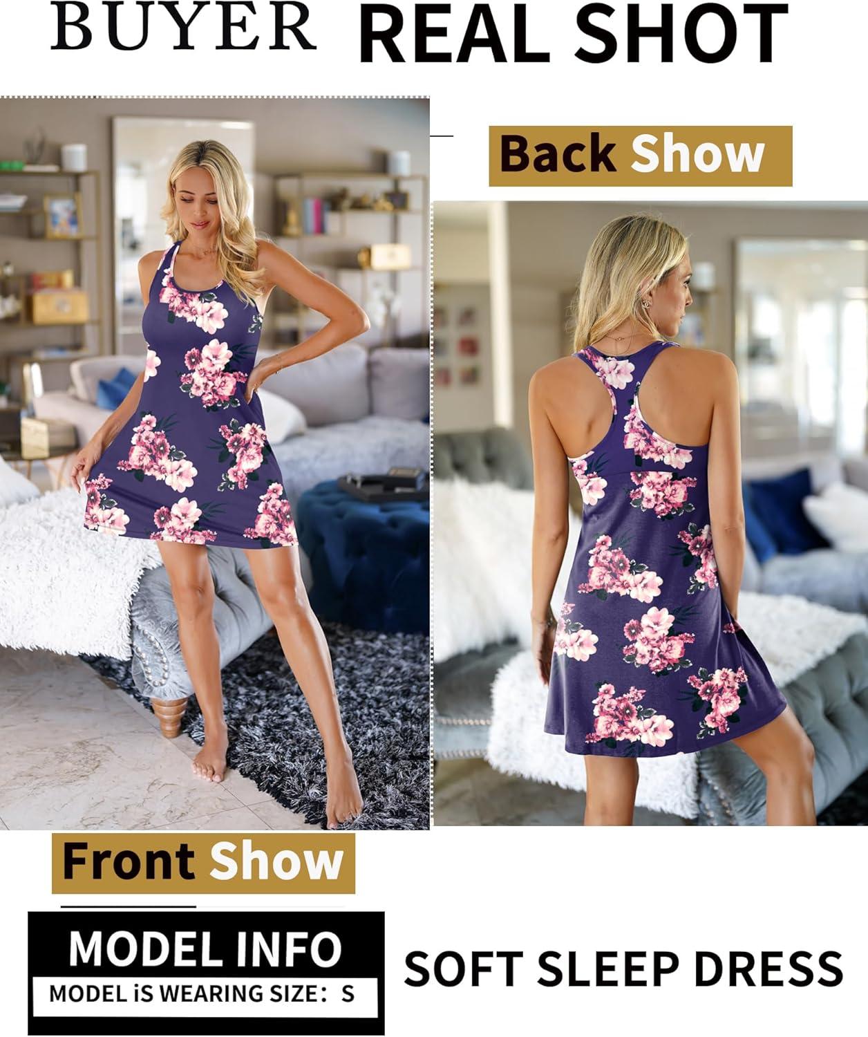 imageAvidlove Sleepwear for Women Tank Nightgown Chemise Racerback Sleeveless Sleep DressPink Flower