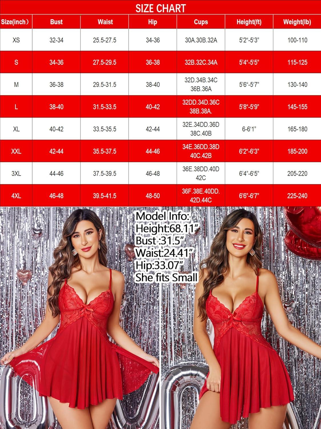 imageAvidlove Women Lace Lingerie Babydoll Sexy Chemise Exotic Nightgowns Bridal NightdressBred