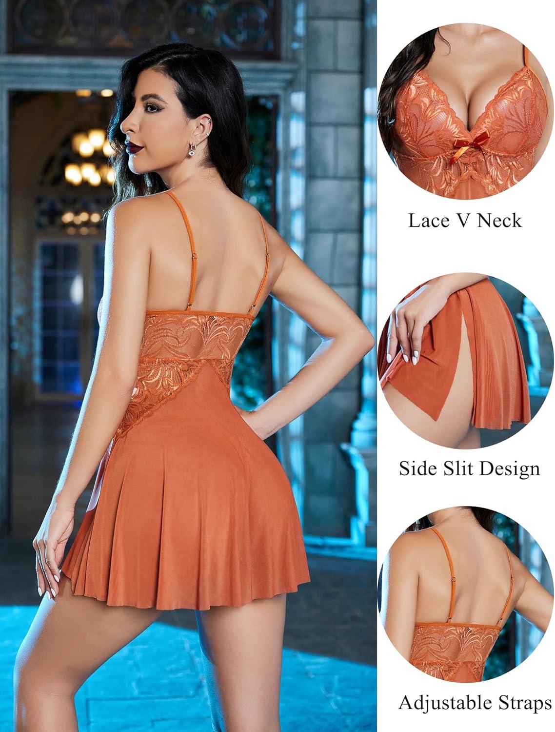 imageAvidlove Women Lace Lingerie Babydoll Sexy Chemise Exotic Nightgowns Bridal NightdressCaramel