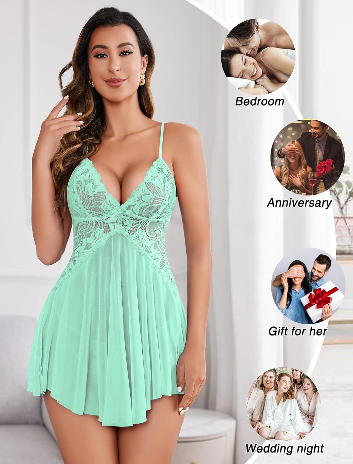 imageAvidlove Women Lace Lingerie Babydoll Sexy Chemise Exotic Nightgowns Bridal NightdressLight Green