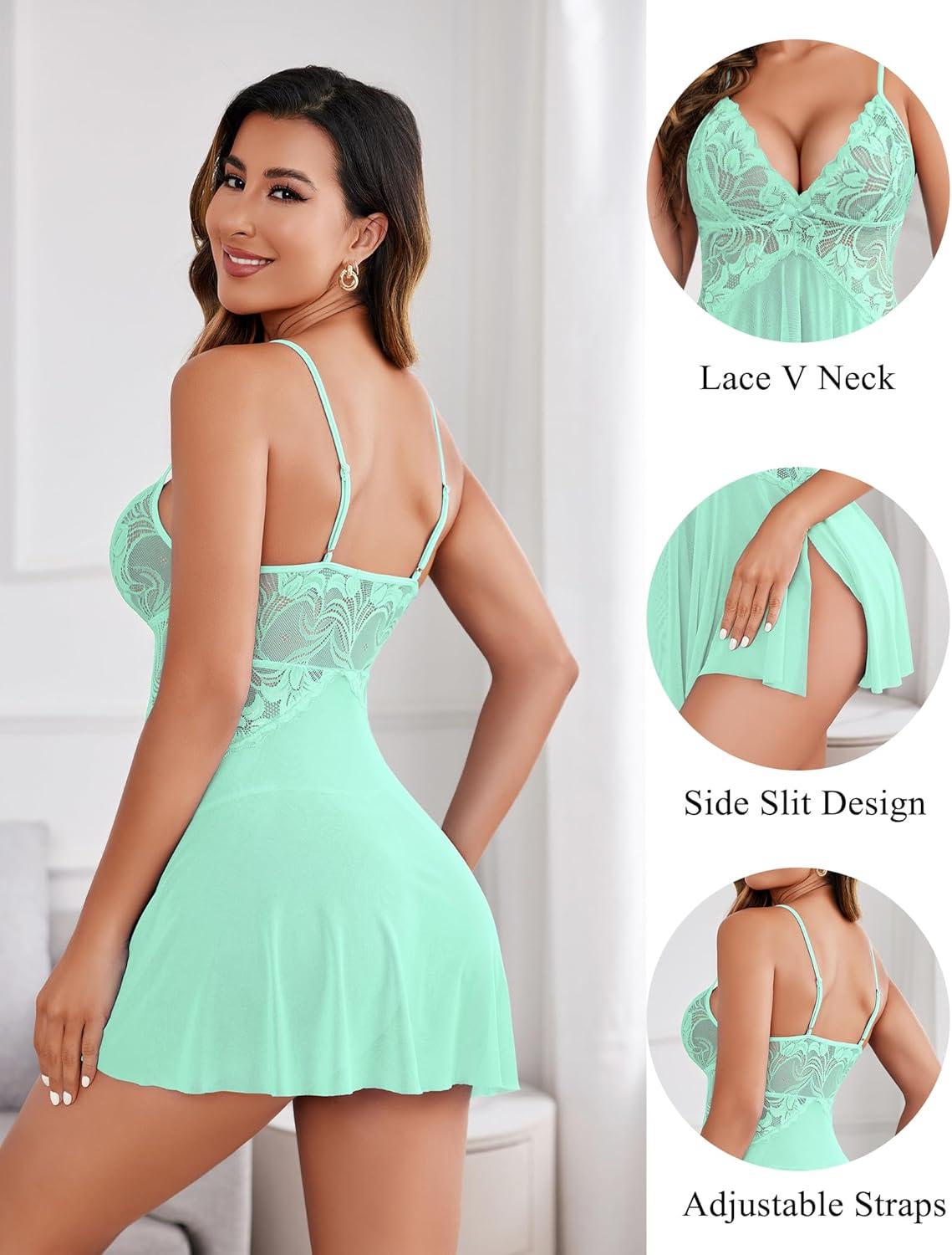 imageAvidlove Women Lace Lingerie Babydoll Sexy Chemise Exotic Nightgowns Bridal NightdressLight Green