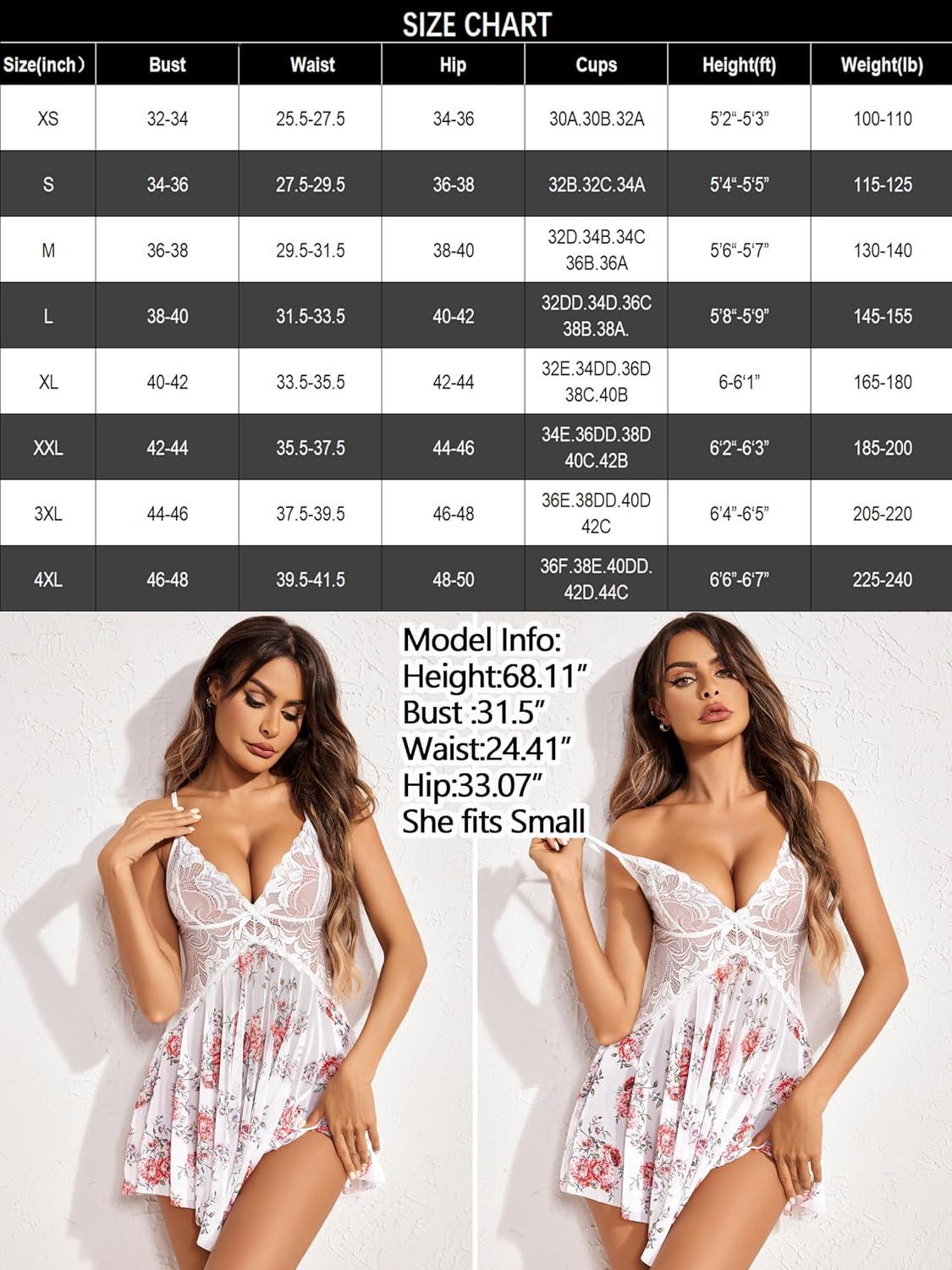 imageAvidlove Women Lace Lingerie Babydoll Sexy Chemise Exotic Nightgowns Bridal NightdressPeony Floral Print