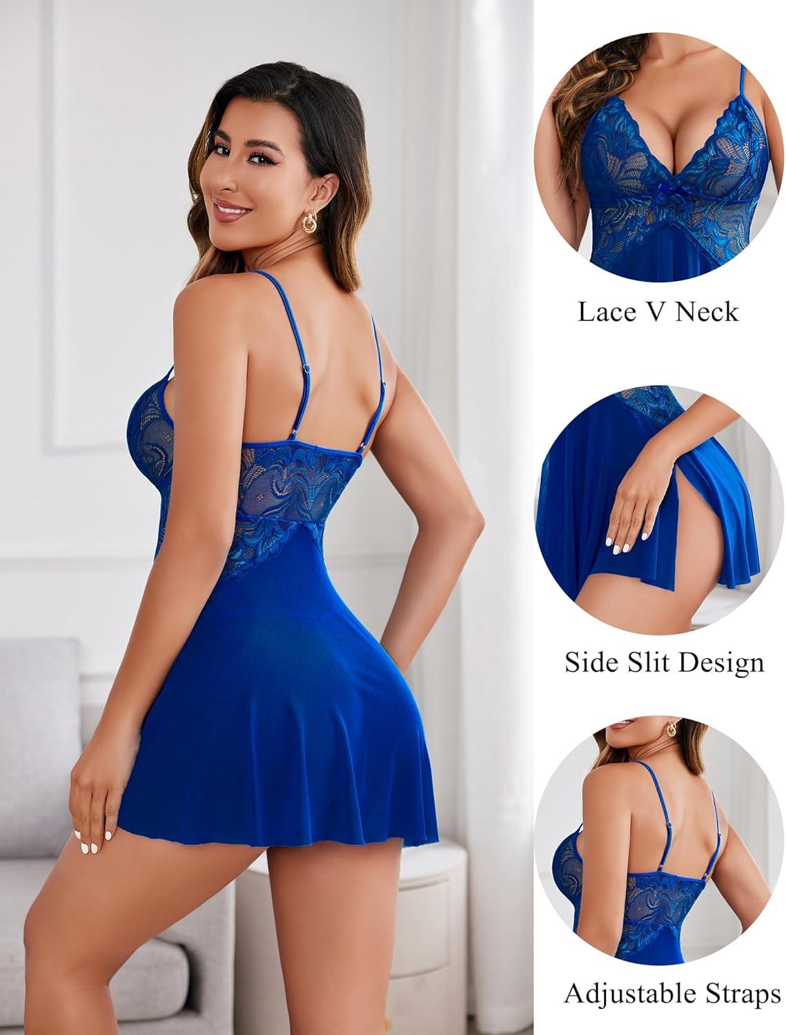 imageAvidlove Women Lace Lingerie Babydoll Sexy Chemise Exotic Nightgowns Bridal NightdressRoyal Blue