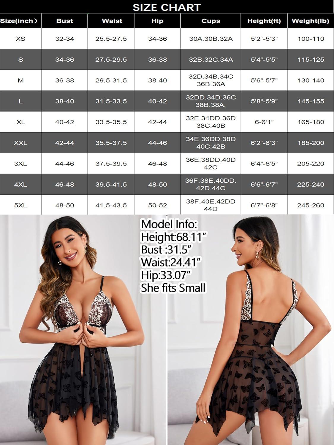 imageAvidlove Women Lace Lingerie Front Closure Babydoll V Neck Nightwear Sexy Chemise NightieDark Black Butterfly