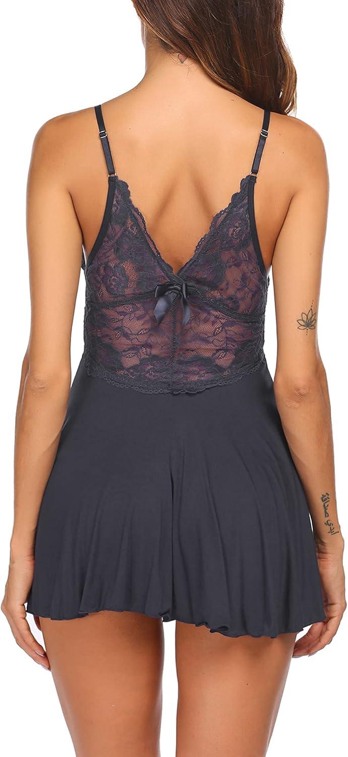 imageAvidlove Women Lingerie Sexy Chemise Nightgown Lace Babydoll Full Slip Dress SleepwearDark Grey