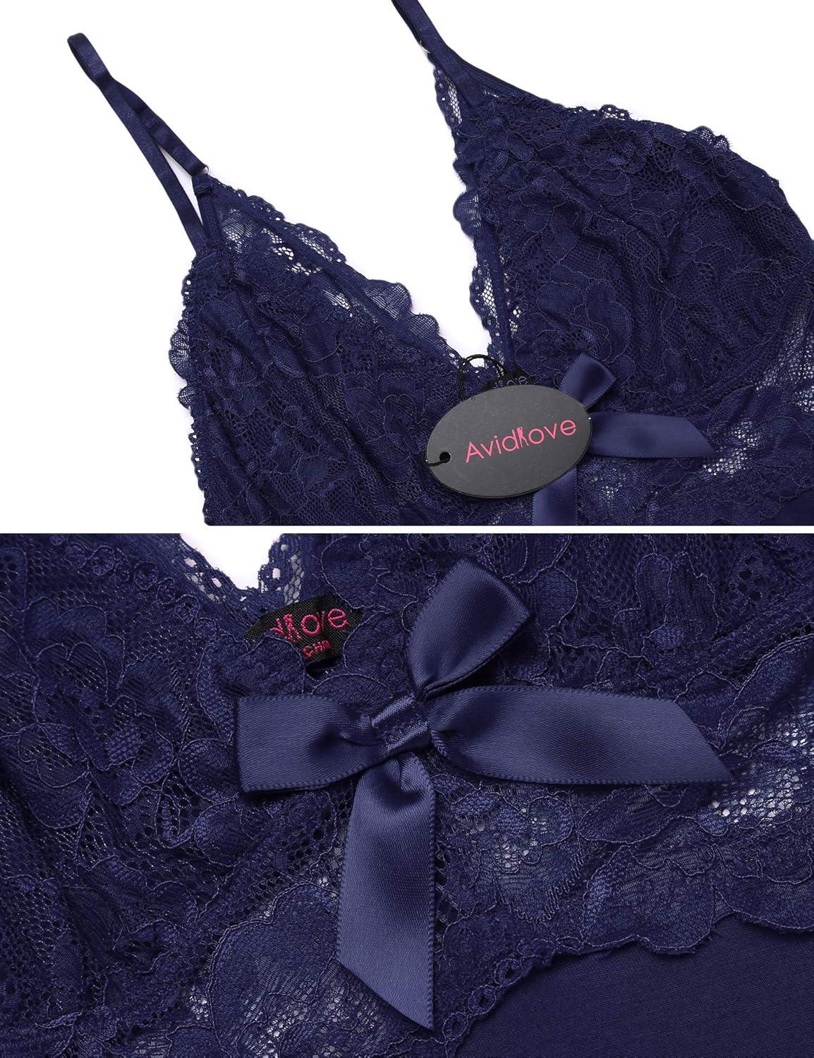 imageAvidlove Women Lingerie Sexy Chemise Nightgown Lace Babydoll Full Slip Dress SleepwearNavy Blue