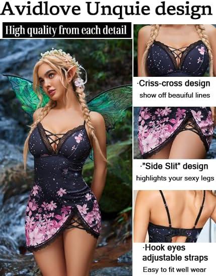 imageAvidlove Women Sexy Nightgown Lace Babydoll Chemises VNeck Modal Sleepwear Full Slip Side Slit Sleep Dress XSXXLCherry Blossoms
